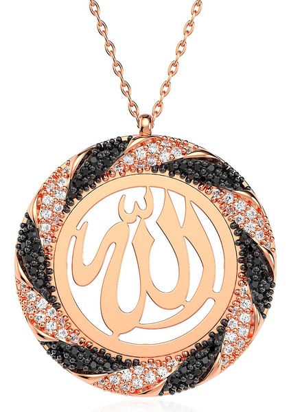 Burgu Çerçeve Allah Yazılı Rose Gümüş Kolye