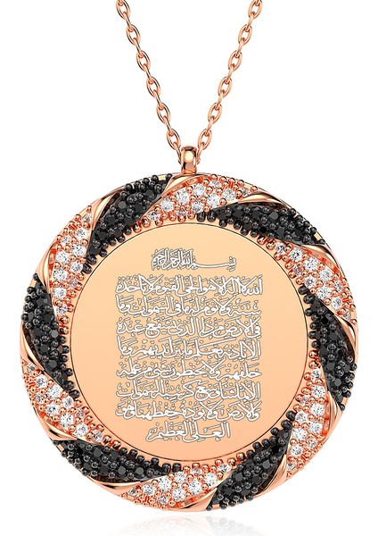 Burgu Çerçeve Ayetel Kürsi Rose Gümüş Kolye