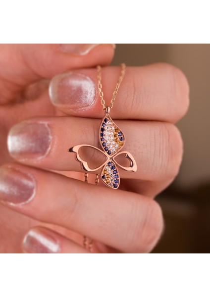 Nazar Desenli Kelebek Rose Gümüş Kolye fiyatları