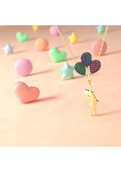 Renkli Balonlu Kız Altın Kaplama Gümüş Kolye fiyatları