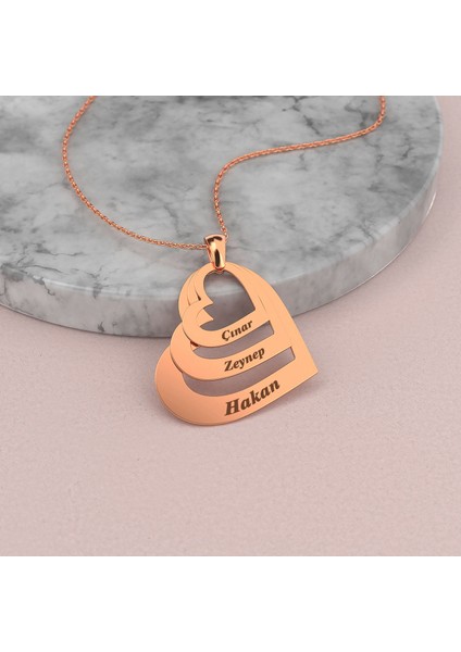 Üç Isimli Kalpler Rose Gümüş Kolye fiyatları