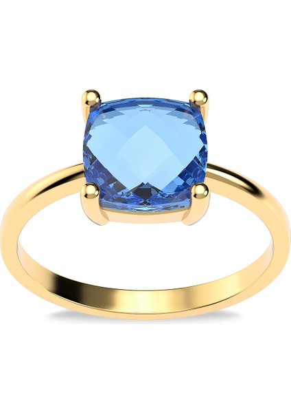 Kare Aqua Taşlı Tektaş Altın Kaplama Gümüş Yüzük fiyatları