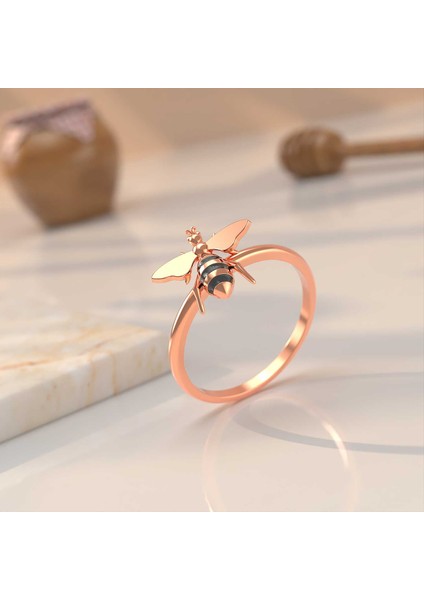 Mineli Arı Rose Gümüş Yüzük modelleri