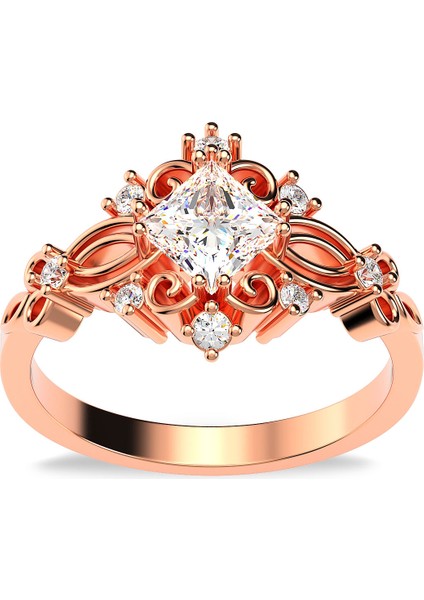 Kare Tek Taş Dantel Pırlanta Montür Rose Gümüş Yüzük fiyatları