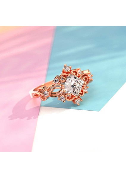 Kare Tek Taş Dantel Pırlanta Montür Rose Gümüş Yüzük modelleri