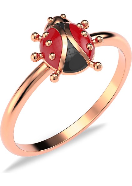 Uğur Böceği Sade Mineli Rose Gümüş Yüzük