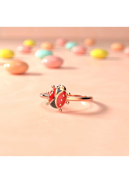 Uğur Böceği Sade Mineli Rose Gümüş Yüzük modelleri