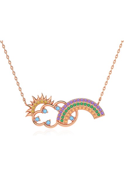 Renkli Gökkuşağı Rose Gümüş Kolye