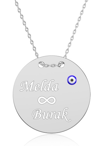 Isimli Plaka Nazar Beyaz Gümüş Kolye
