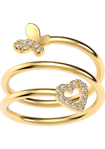 Kelebek Kalp Akordiyon Altın Kaplama Gümüş Yüzük fiyatları