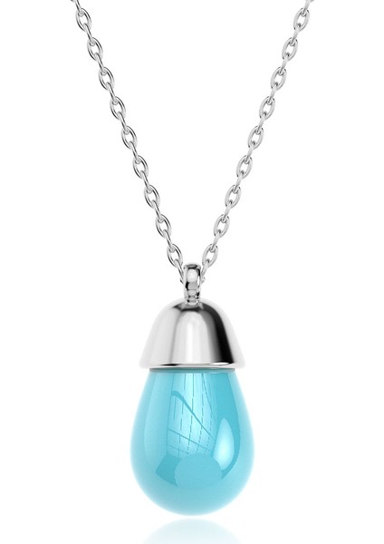 Drop Turkuaz Taş Beyaz Gümüş Kolye