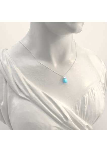 Drop Turkuaz Taş Beyaz Gümüş Kolye fiyatları