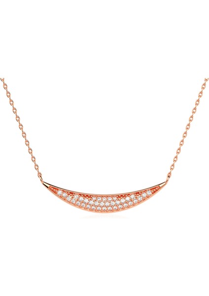 Taşlı Hilal Rose Gümüş Kolye