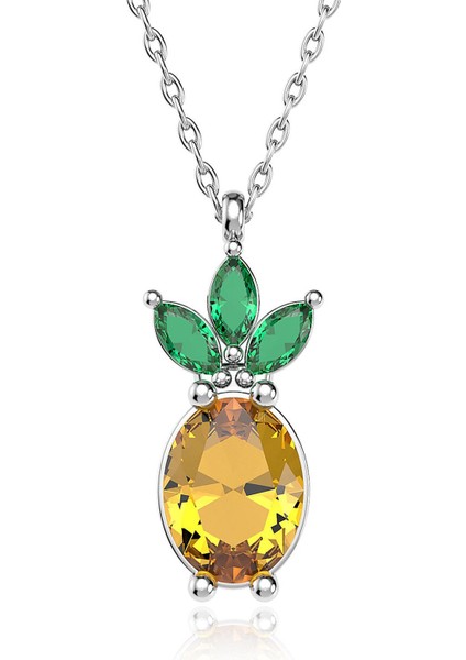 Taşlı Ananas Beyaz Gümüş Kolye