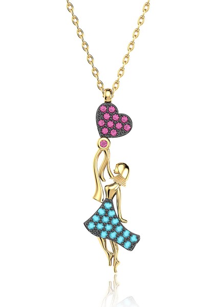 Kalpli Balonlu Kız Altın Kaplama Gümüş Kolye