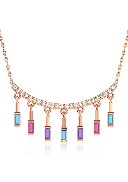 Renkli Sallantılı Baget Rose Gümüş Kolye