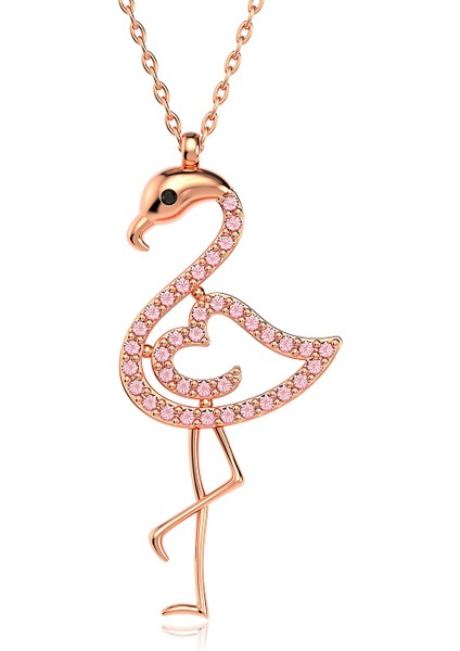 Pembe Taşlı Flamingo Rose Gümüş Kolye