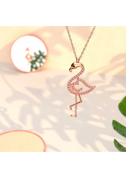 Pembe Taşlı Flamingo Rose Gümüş Kolye fiyatları