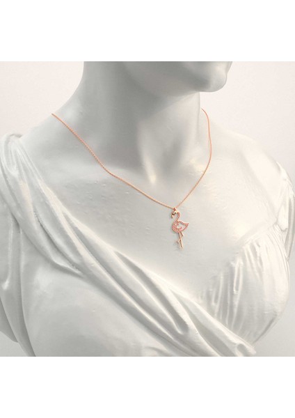 Pembe Taşlı Flamingo Rose Gümüş Kolye modelleri