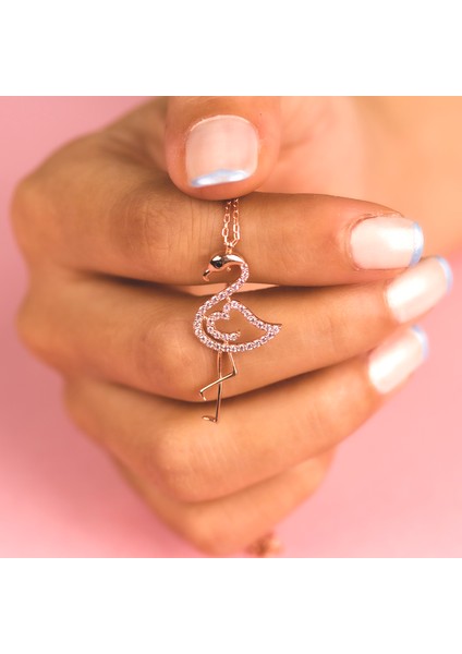 Pembe Taşlı Flamingo Rose Gümüş Kolye fırsatları