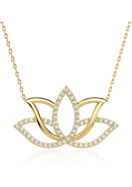 Taşlı Lotus Çiçeği Altın Kaplama Gümüş Kolye fırsatları