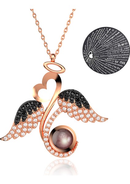 Sevgi Meleği 100 Dilde Seni Seviyorum Rose Gümüş Kolye