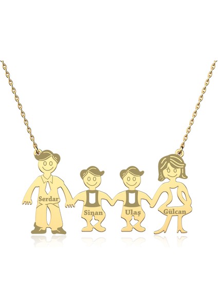 Isimli Iki Erkek Çocuklu Gümüş Aile Kolyesi