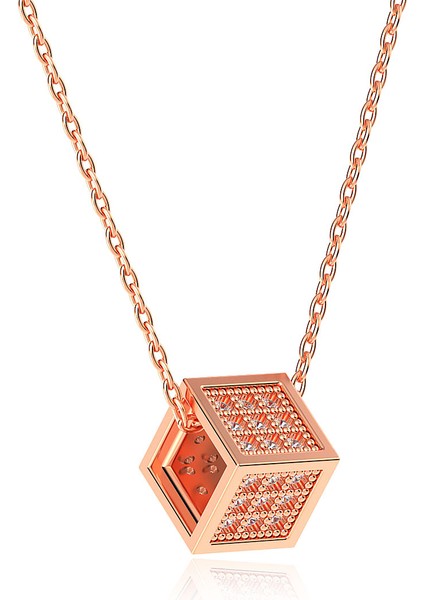 Pave Taşlı Küp Rose Gümüş Kolye fiyatları