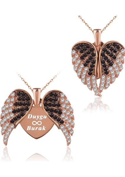 Aşkın Kanatları Gümüş Kolye Rose Altın Kaplama Zirkon Taşlı 925 Ayar