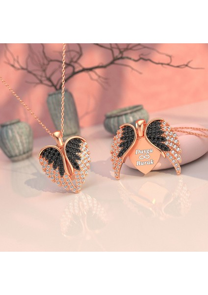 Aşkın Kanatları Gümüş Kolye Rose Altın Kaplama Zirkon Taşlı 925 Ayar fiyatları