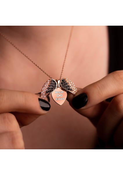 Aşkın Kanatları Gümüş Kolye Rose Altın Kaplama Zirkon Taşlı 925 Ayar modelleri