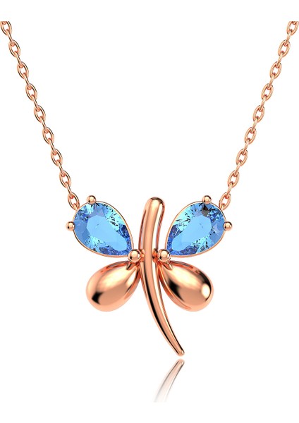 Aqua Taşlı Küçük Yusufçuk Rose Gümüş Kolye