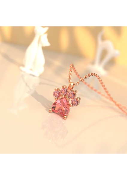 Pembe Taşlı Kedi Patisi Rose Gümüş Kolye fiyatları