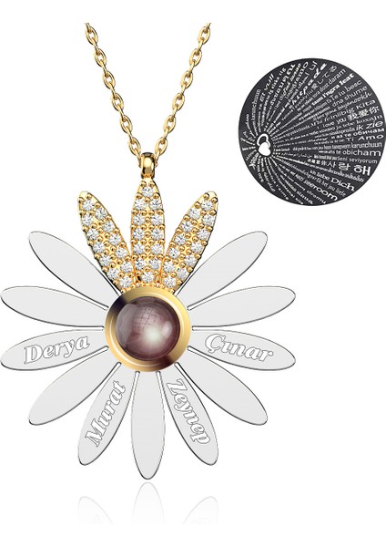 Isimli Papatya 100 Dilde Seni Seviyorum Gümüş Kolye