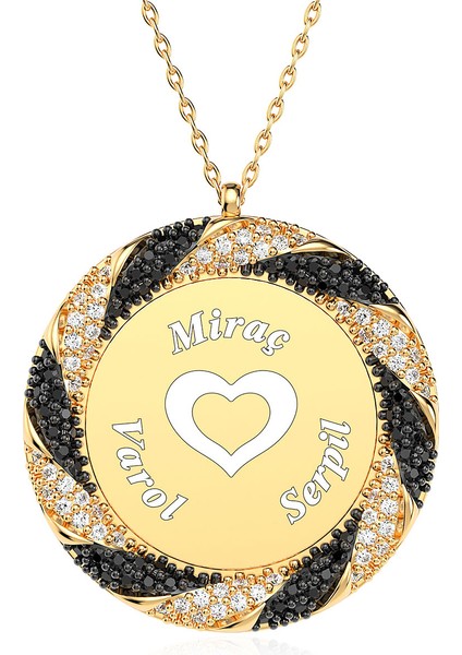 3 Isimli Burgu Çerçeve Altın Kaplama Gümüş Kolye