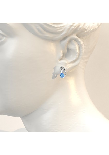 Aqua Damla Taşlı Kedi Beyaz Gümüş Küpe fiyatları