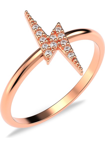 Taşlı Şimşek Rose Gümüş Yüzük
