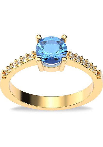 Yuvarlak Aqua Taşlı Altın Kaplama Gümüş Yüzük fiyatları