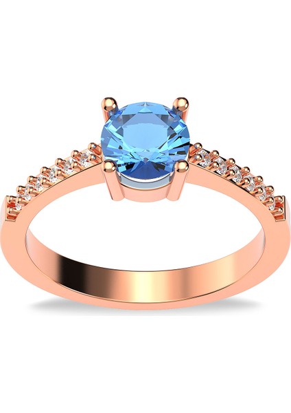 Yuvarlak Aqua Taşlı Rose Gümüş Yüzük fiyatları