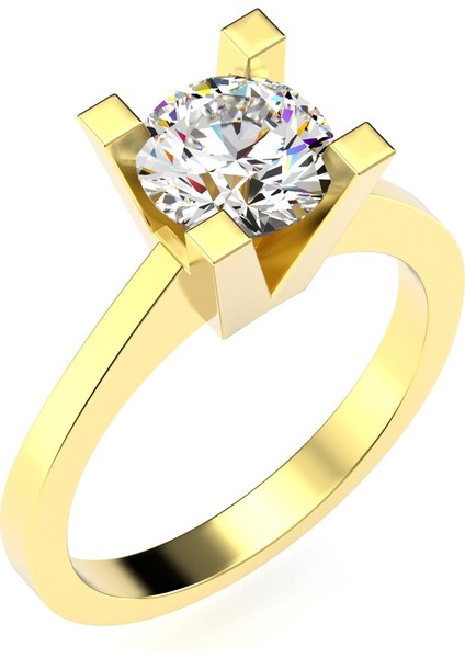 Klasik Tek Taş Pırlanta Montür Altın Kaplama Gümüş Yüzük