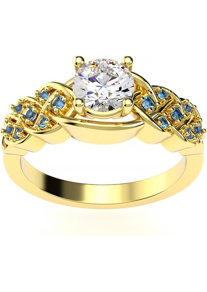 Aqua Örgü Pırlanta Montür Altın Kaplama Gümüş Yüzük fiyatları