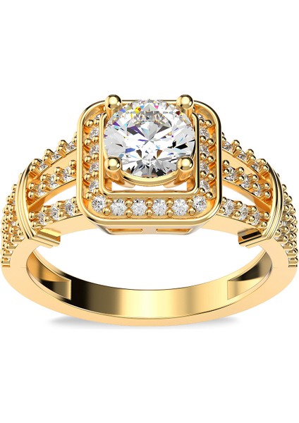 Üç Kollu Kare Çerçeve Tektaş Altın Kaplama Gümüş Yüzük fiyatları