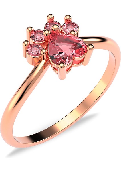 Pembe Taşlı Kedi Patisi Rose Gümüş Yüzük
