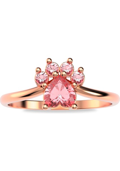 Pembe Taşlı Kedi Patisi Rose Gümüş Yüzük