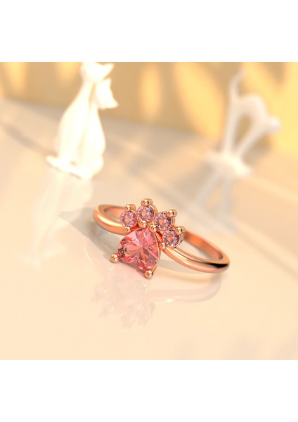 Pembe Taşlı Kedi Patisi Rose Gümüş Yüzük