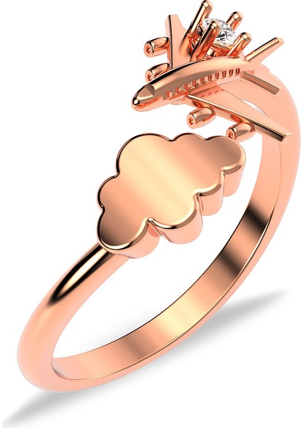 Tek Taşlı Uçak Rose Gümüş Yüzük modelleri