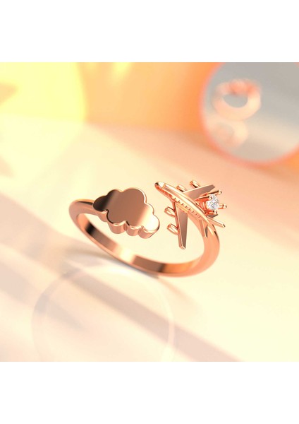 Tek Taşlı Uçak Rose Gümüş Yüzük fırsatları