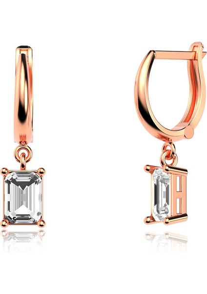 Baget Tek Taş Rose Gümüş Küpe