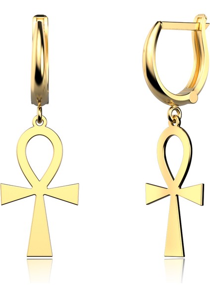 Ankh Antik Mısır Sembolü Altın Kaplama Gümüş Küpe