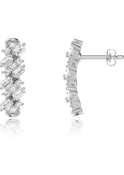 Karışık Baget Taşlı Gümüş Küpe